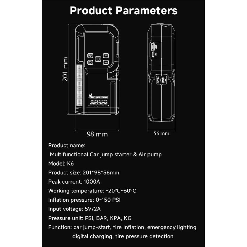 4-IN-1 Emergency Jump Starter 1000A, Car Battery Booster Power Bank with USB Quick Charge & LED Flashlight Auto Kit.