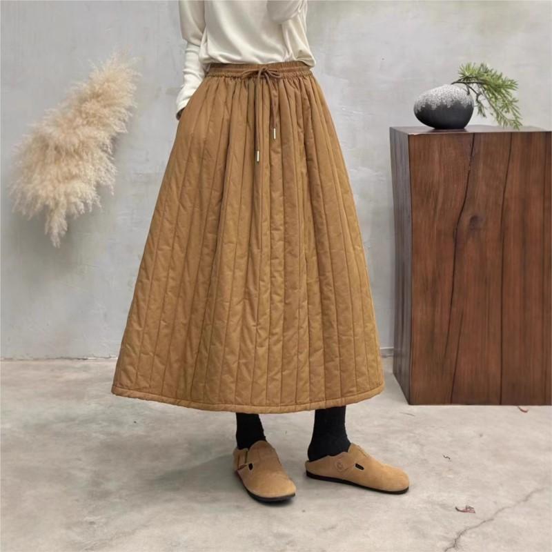 Johnature Woman Winter Vintage Personality Elasticated Waist A-Line Skirt Niche Solid Color Skirts