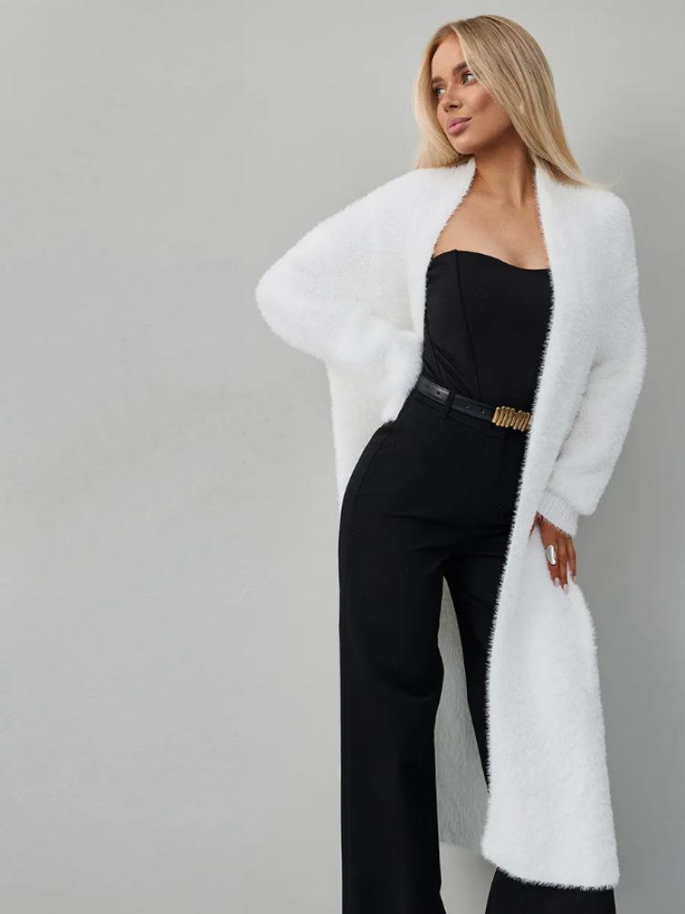 

Женский белый вязаный кардиган-пальто из искусственной норки - Пушистый, Свободный, Длинный, Идеально подходит для осени и зимы One Size