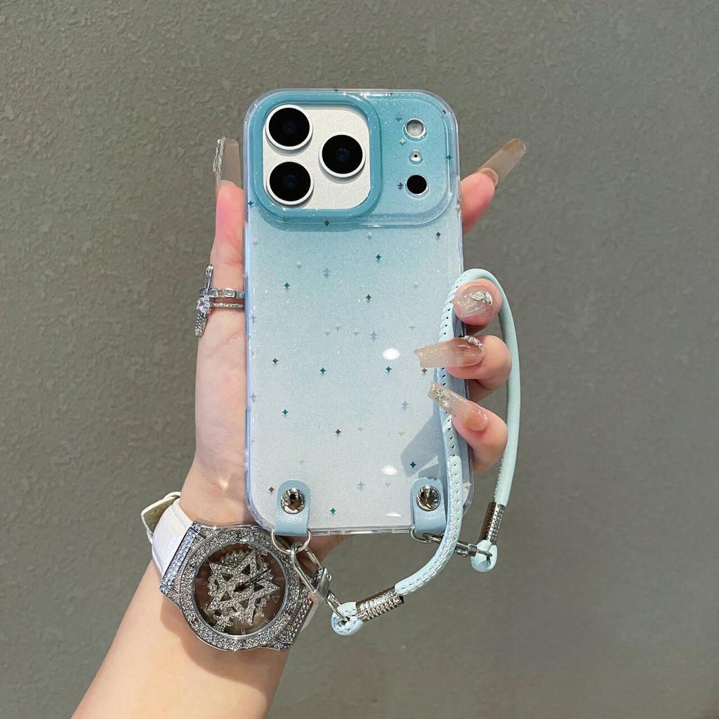 Ombre Color Double-Layer Anti-Drop iPhone 16 Pro Max Phone Case with Lanyard - Suitable for 15PM/17 Series.