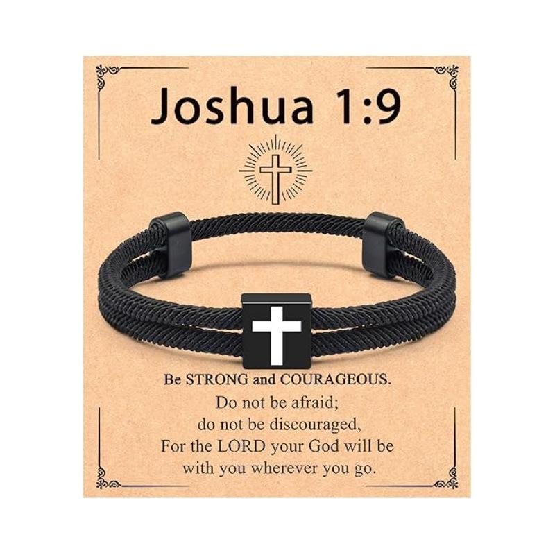 JYL TS Bracelet Men Braided  Cross Charm Safeguards Journey & Stability