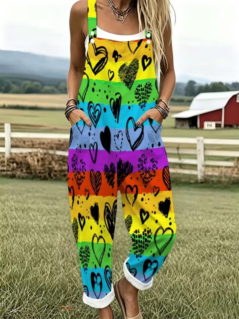 Freizeit-Overalls für Damen, lockere Taschen mit verstellbaren Trägern, Modisch, Maschinenwaschbar.(Gedrucktes Design - Nicht strukturiert)
