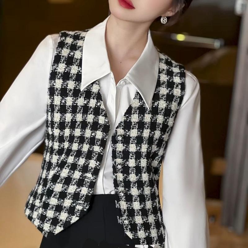 

Новий клітчастий жилет Багатошаровий жилет для жінок Універсальний жилет для роботи S чорний