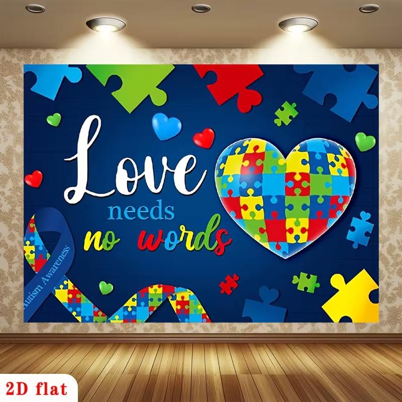 

2D Autism Acceptance Backdrop Colorful Puzzle Pieces Photoshoot Background 47.2x31.5inch/120*80cm