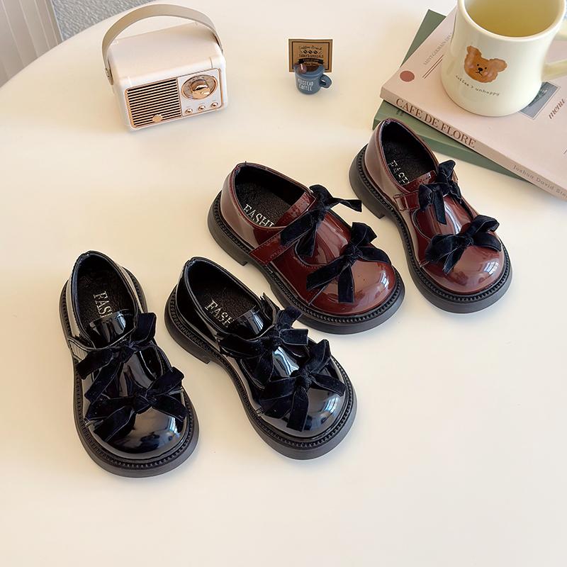 Children Leather Shoes Spring New Princess Shoes for Girls Wine Red Versatile Kids Fashion Wedding Party Mary Jane Shoes Glossy