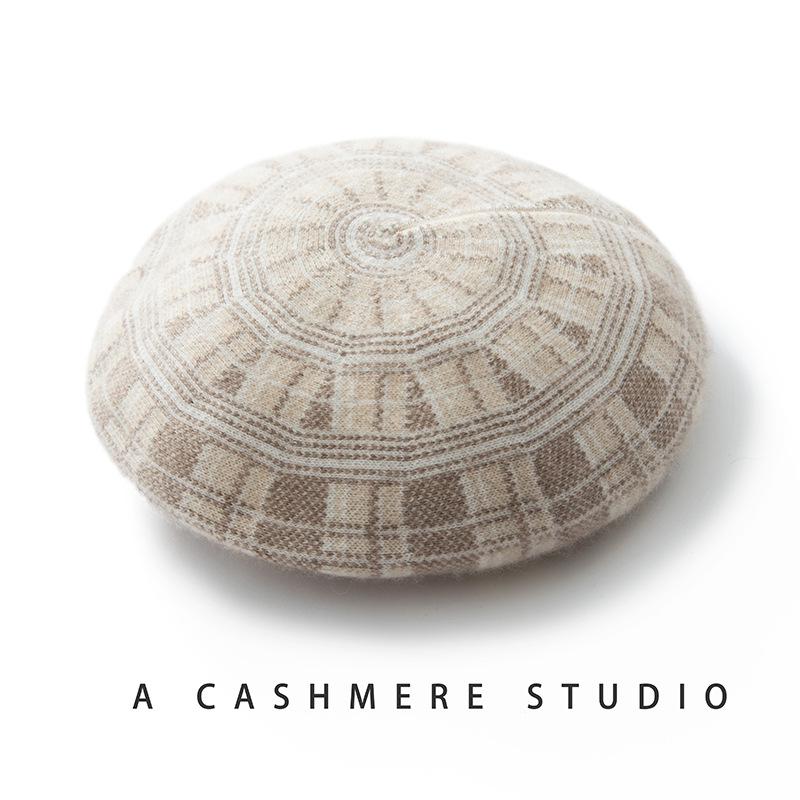 Универсальная женская кашемировая беретка в британском стиле - Вязание color block для осени и зимы One Size