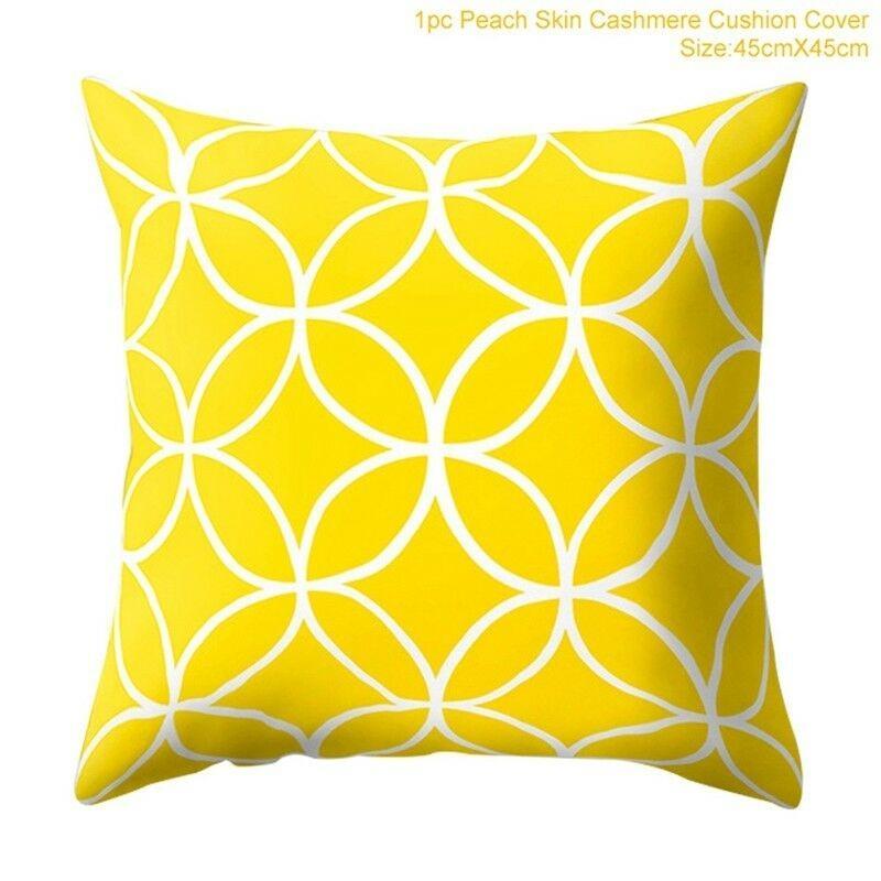 Classic Yellow Geometric Pillow Case Crafted From Luxurious Peach Skin Cashmere