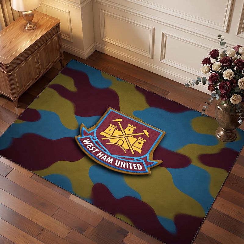 West Ham United Football Print Crystal Velvet Rug, Comfortable Water Absorbent Non Slip Indoor Floor Carpet