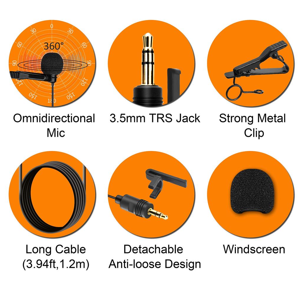 COMICA SM-O1 Clip-on Lavalier Microphone, Omnidirectional 3.5mm TRS Condenser Microphone, Compatible with SLR Cameras, BoomX-D, Sennheiser, and Other