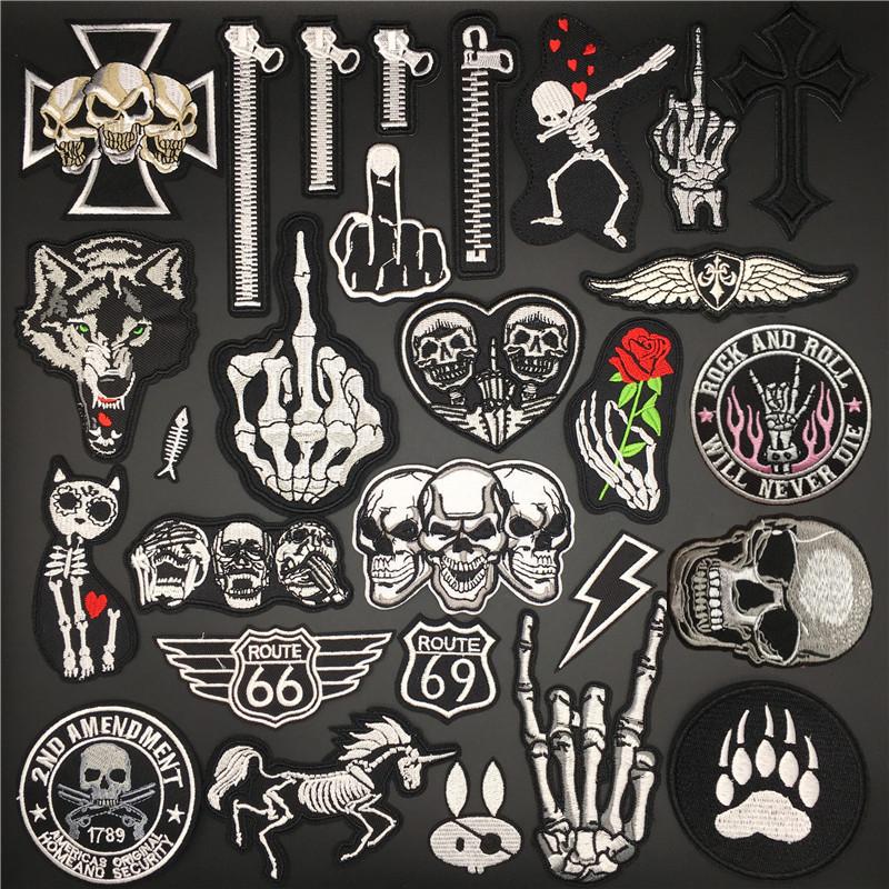 Totenkopf Punk Patches Für Kleidung Stickerei Streifen Diy Abzeichen Nähen Dekoration Kleidung Aufkleber Aufbügeln Aufnäher