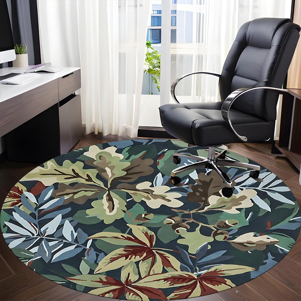 1pc Leaf Pattern Carpet for Office Non Slip, Round Carpet, Soft & Comfortable, Carpet for Office, Lightweight Round Floor Mat