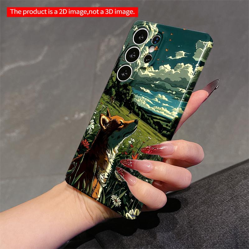 2DFlat Samsung phone case Fox in Wildflower Meadow Under Butterflies Sky Applicable to Galaxy S22 S23 S24 S25ULTRA S26 A12 A13 A14 A15 A16