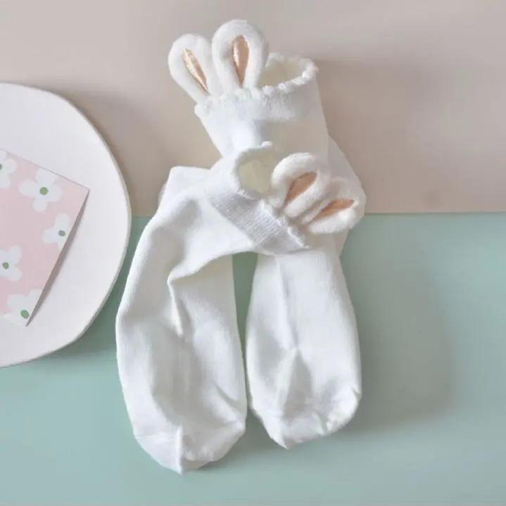 Мягкие носки для девочек с милыми кроличьими ушками, женские хлопковые носки, носки-трубочки, кружевные носки в стиле Лолиты, короткие трубочки белый