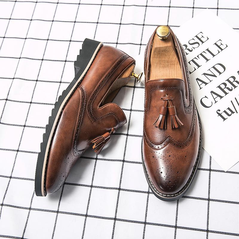 Men s Retro Tassel Leather Loafers - Large Size, Fashionable Brogue Casual Shoes Size 45