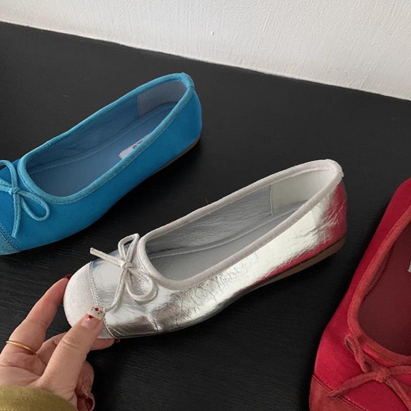 CNMR  Elegant Bow Knot Ballerina Woman Flat Round Toe Comfortable Comfortable Ladies Leather Loafers Single Shoes