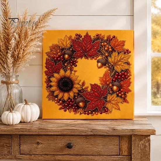Funkelnde Herbstornamente Kürbis Kunst-Kit mit Kunstperlen, Herbstkranz Malerei Ernte Handgemachtes Bastelgeschenk 3D Perlen-Kit für Erwachsene Anfänger, Zuhause