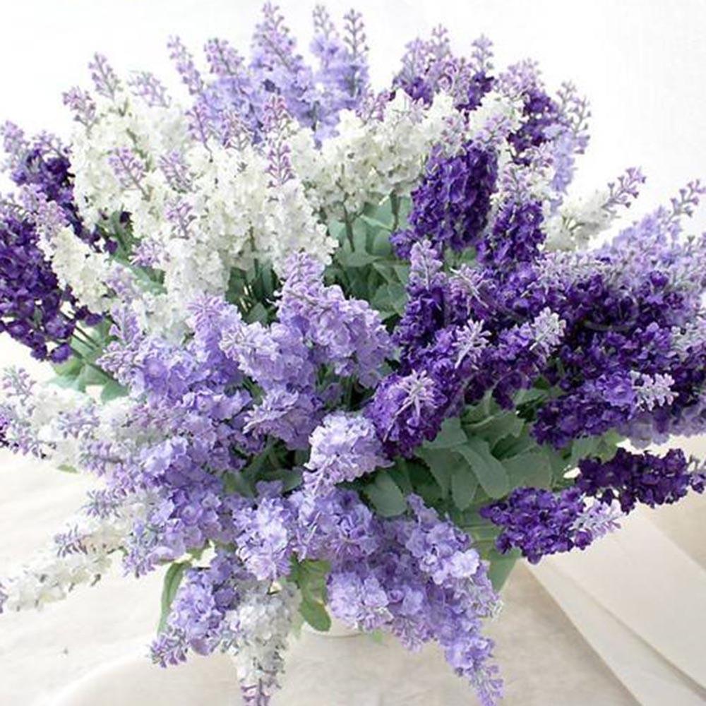 10 Heads Bouquet Artificial Lavender Fake Silk Flowers Wedding Home Party Decor