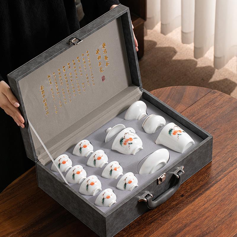

White ceramic ice tea set gift box suet jade porcelain business company annual meeting activities high-end gifts
