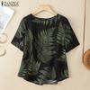 ZANZEA Women Casual Round Neck Summer Short Sleeve Print Blouse