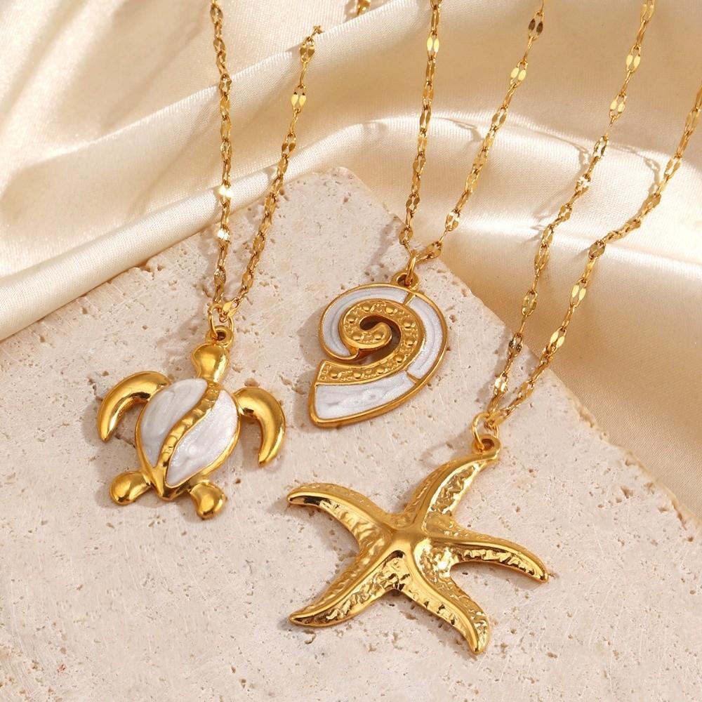 Ocean Elements Elegant Necklace Turtle Conch Design Collarbone Chain Daily Jewelry