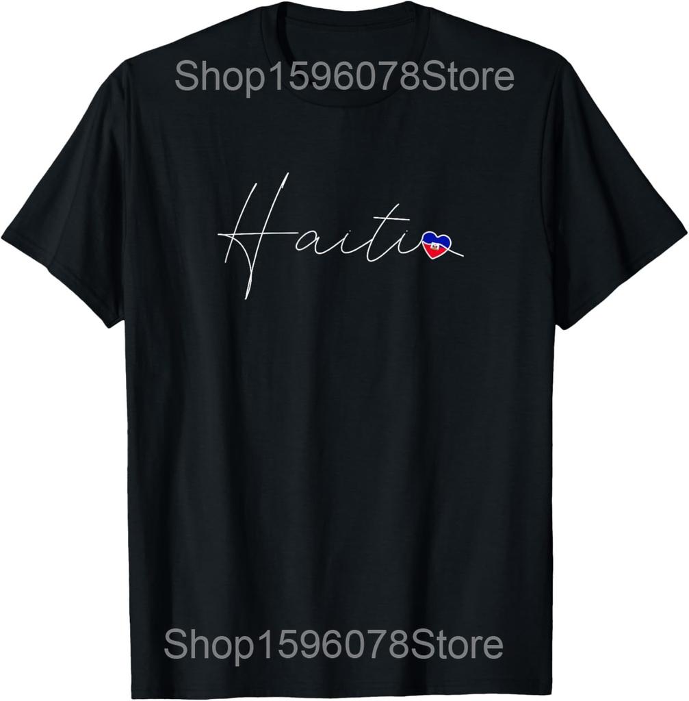 Lustiges Haiti Haitianische Flagge Karibik Souvenir T-Shirts Baumwolle Humor Streetwear T-Shirt Kurzarm Unisex Lockere Kleidung