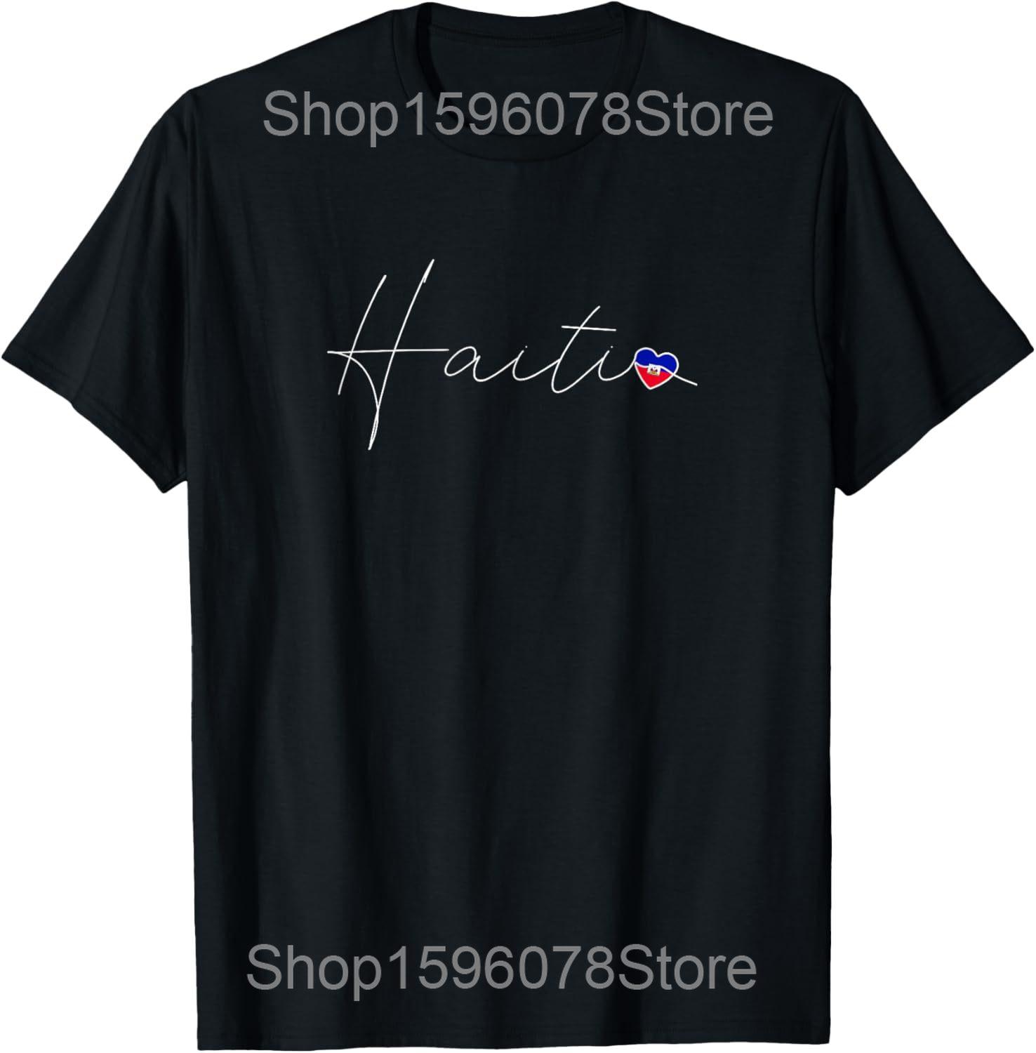 Funny Haiti Haitian Flag Caribbean Souvenir T Shirts Cotton Humor Streetwear Tee Shirt Short Sleeve Unisex Loose Clothing S