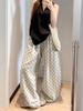 Damen Hochtaillierte Leinenhose mit Polka Dots - Sommer Elastisch Weiter Bein, Große Größe