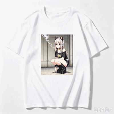 Street Style Anime Crew Neck T-shirt Printed with Super Sonico from Super Sonico Women And Men Comfortable T-shirt