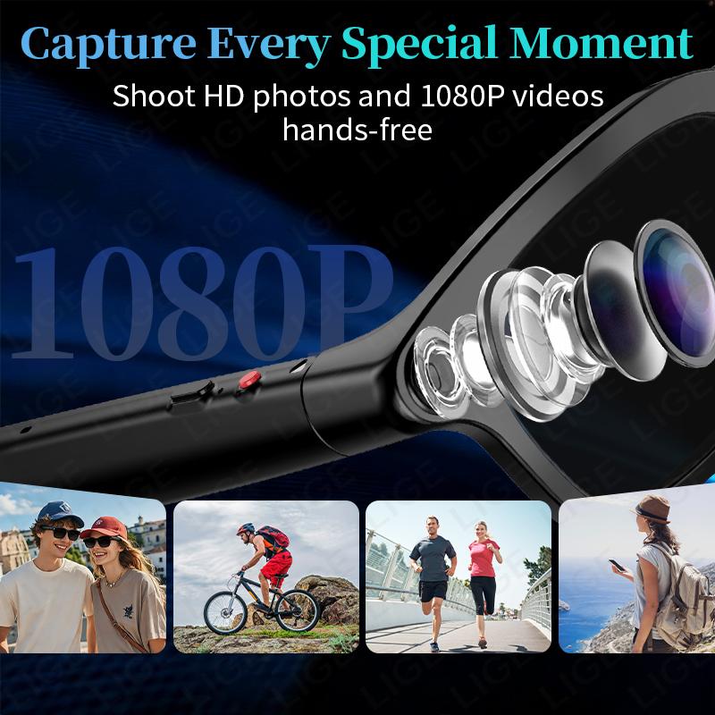 Occhiali Intelligenti con Fotocamera da 8MP Registrazione Foto Video HD Traduzione AI Lenti Fotocromatiche Chiamate Bluetooth Musica Assistente Vocale Occhiali Batteria da 300mAh Unisex