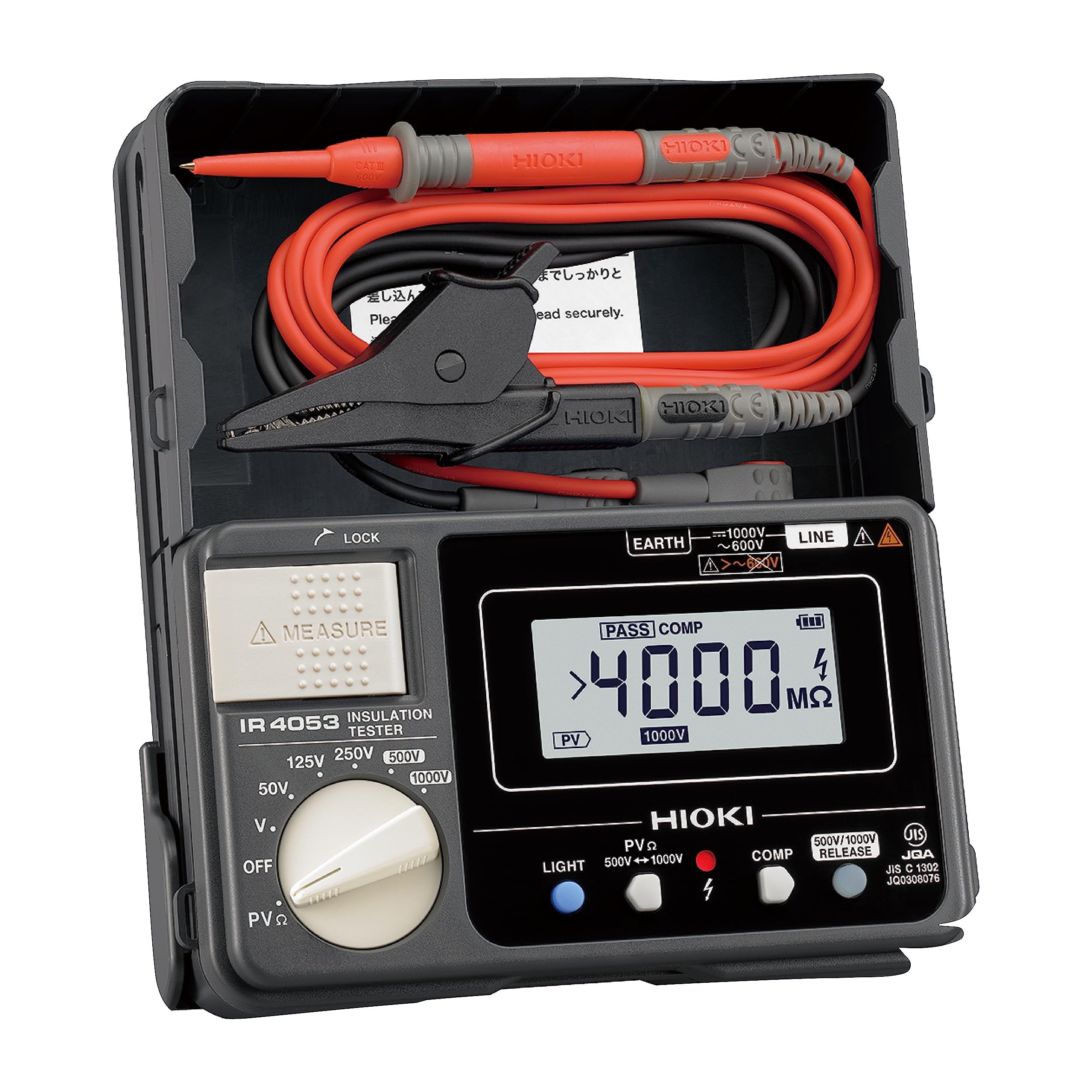 

HIOKI Insulation Resistance Megger Tester for Solar Made in JIS 5 1000V IR4053-10 Meter, PV, Japan, Certified, Digital, Ranges, 50V, 125V, 250V, 500V,
