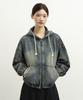 Euggen 2Way Semi-Crop Faded Hooded Zip-Up_Denim Dust Indigo