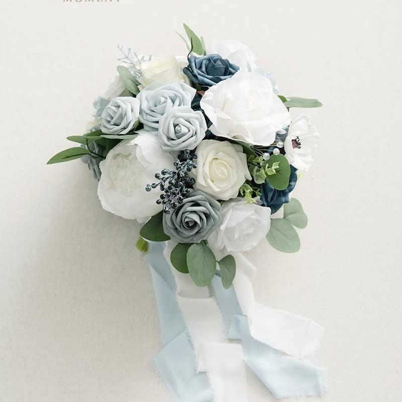 1 Pièce Mariage Mariée Goutte d'Eau Bouquet à Main Demoiselle d'Honneur Bouquet à Main Simulation Rose Bleu Glacé