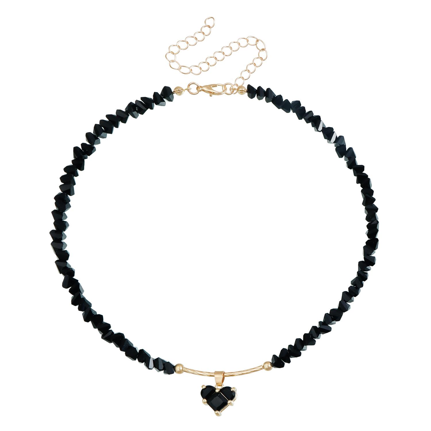 

European and American jewelry ins wind heterosexual glass rice beads exquisite love zircon collarbone chain sweet and cool fashion necklace