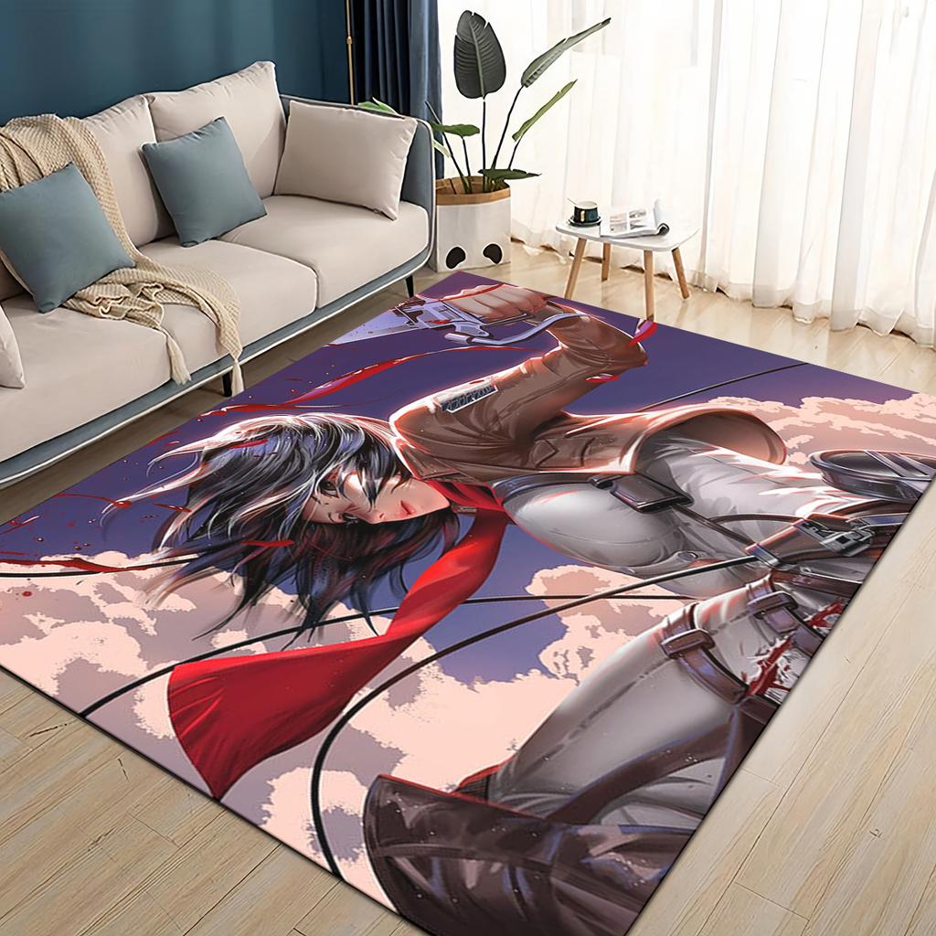 3D Cartoon Attack On Titan Eren Mikasa Anime Carpet Rug for Living Room Bedroom Home Sofa Decoration,kid Play Non-slip Floor Mat