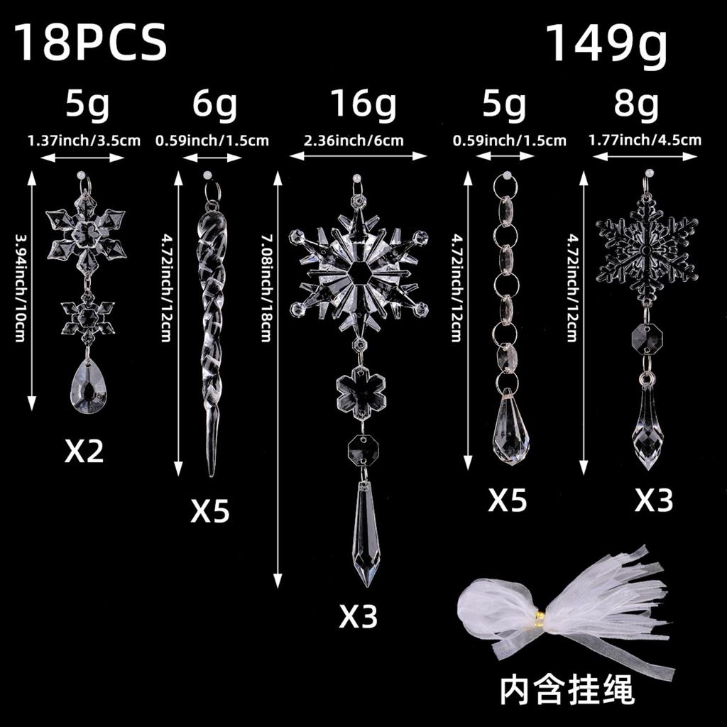 18pcs Crystal Snowflake Christmas Tree Ornaments Clear Icicle Water Drop Decoration For Xmas Winter Party Acrylic Ice Pendants