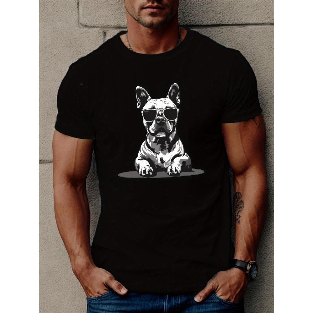 

European sizes Dog In Glasses Print T Shirt, Tees For Men, Casual Short Sleeve T-shirt For Summer 4XL чорний