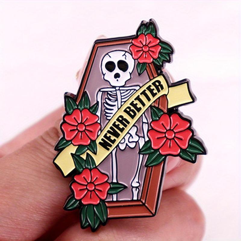 

Брошь Никогда лучше Гроб Скелета Ужасающая Рама Скелета Гроб Цветок Значок Аксессуары