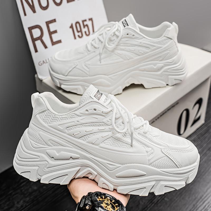 

Весна 2025 года, новые мужские туфли для пап, корейская версия, универсальные спортивные туфли высотой 5 см, маленькие белые туфли высокого класса 44 белый