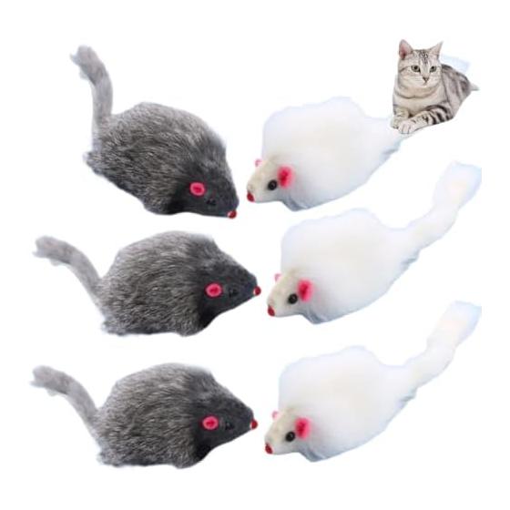 YFFSFDC Cat Toy Mouse Stuffed Animal Set of 6, Fluffy and Soft Cat Chewing Toy, Natural Rabbit Fur, Uncolored, Mouse Shape, Throwing to Relieve