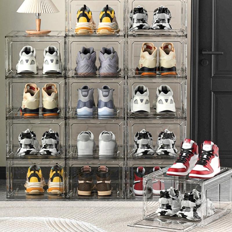Portable Shoe Storage Containers Practical Clear Shoe Storage Boxes Stackable Design Case for Entryway or Closet