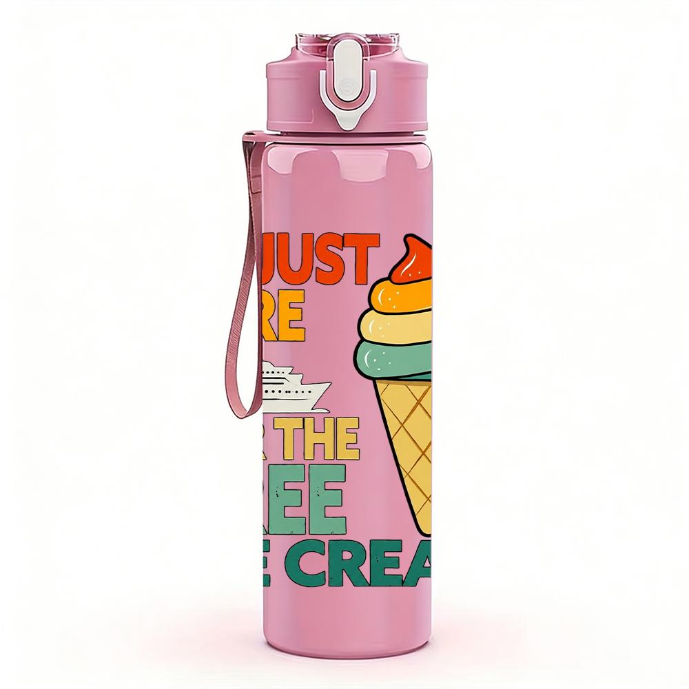 1PC Free Ice Cream Cone Quote Letter 750ml Color Plastic Water Bottle Leakproof Flip Straw Lid For Sports Office Home Use