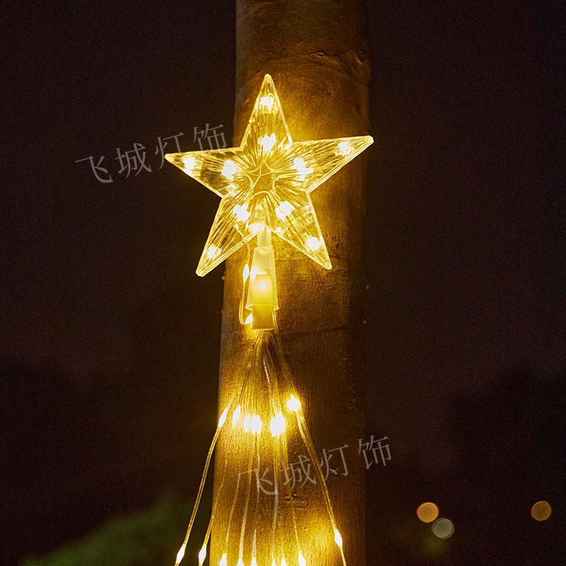 Pentagram Solar LED Waterfall String Lights for Outdoor Christmas Decoration