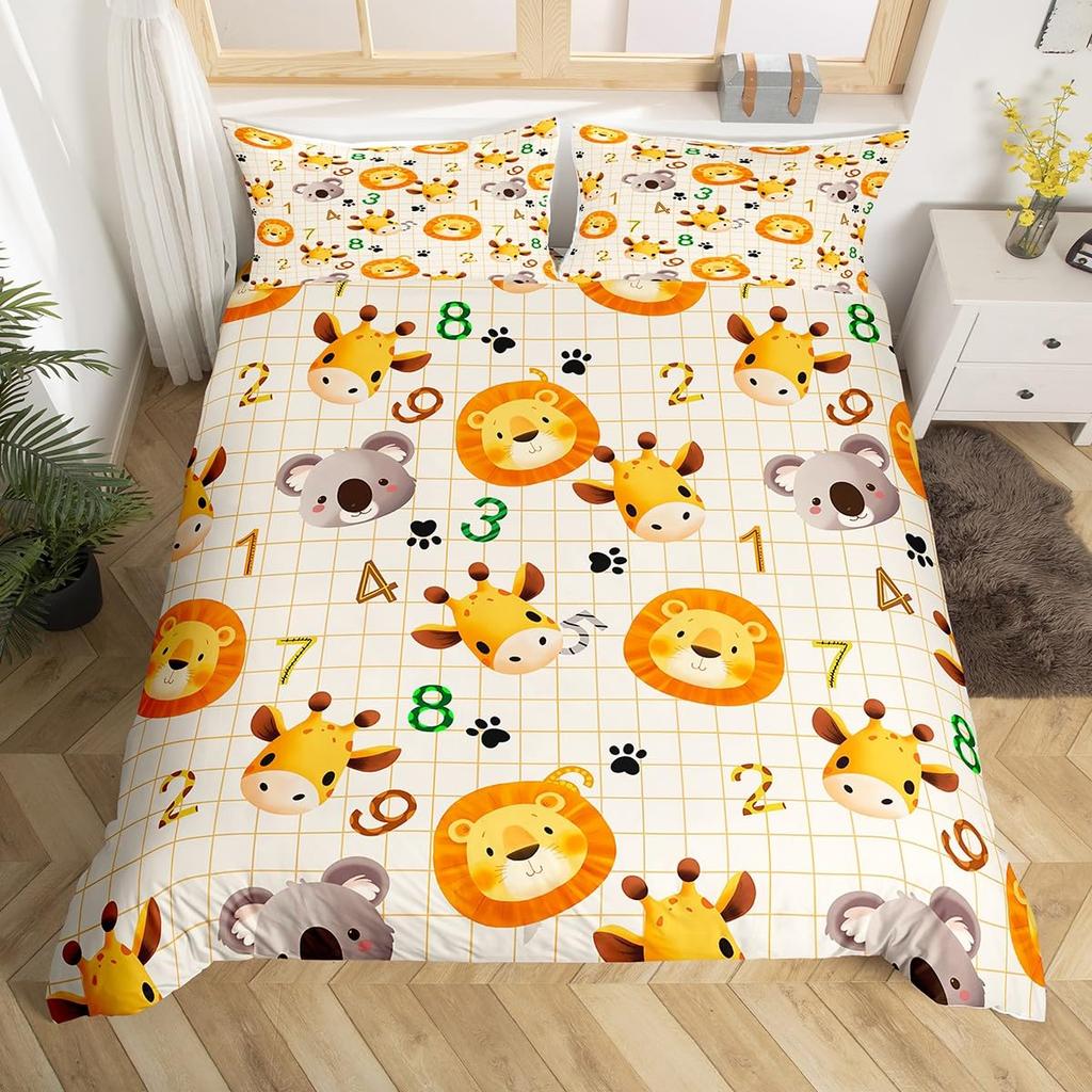 Kid Zoo Tier Bettbezug Niedliche Wildtiere Giraffe Bettwäsche Set Cartoon Löwe Nilpferd Schildkröte Yak Bettdeckenbezug Polyester Steppdeckenbezug