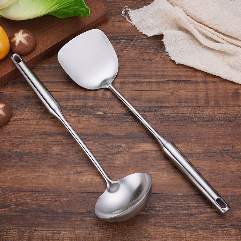 304 Stainless Steel Kitchen Utensil Set: Hollow Handle Spatula, Slotted Spoon, Frying Pan Spatula, Flour Sieve, Soup Spoon, Rice Spoon.