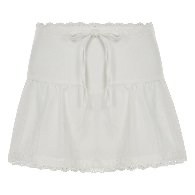 Sweet Girl Lace Trim A-line Skirt with Bow Detail Small белый