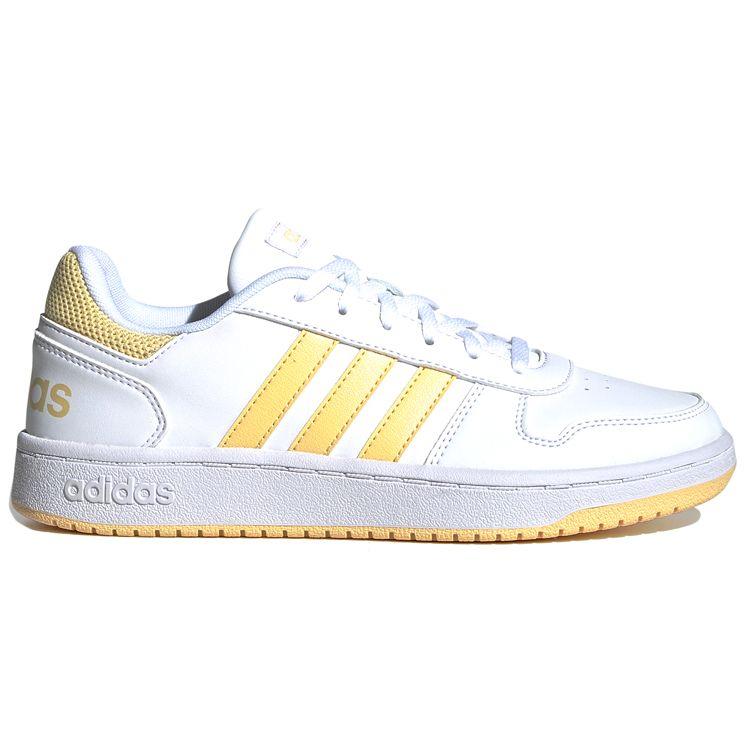 Adidas Neo Hoops 2.0 Synthetic Leather Slip Resistant Durable Low Top Skate Shoes Women Sneakers Yellow White G55065