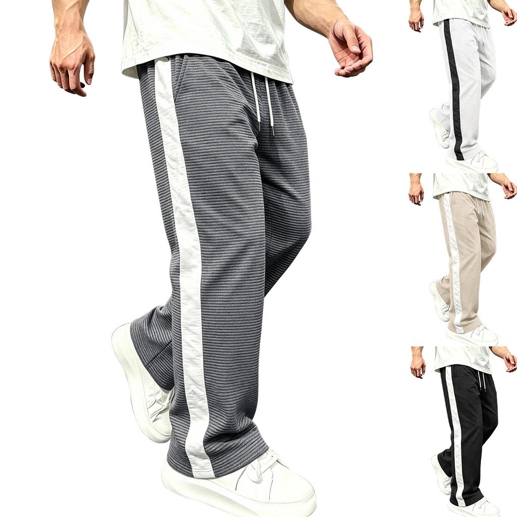 Autumn and winter explosion! Men's jacquard striped casual pants, loose sports straight trousers are new