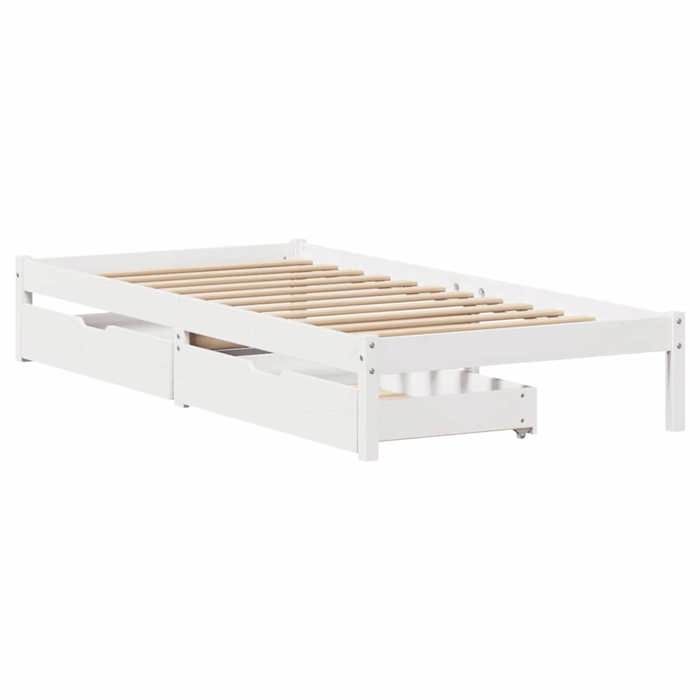 VidaXL Cadre de lit avec tiroirs blanc 75x190 cm bois de pin massif, sommier, cadre de lit simple, cadre de lit en bois 3301421