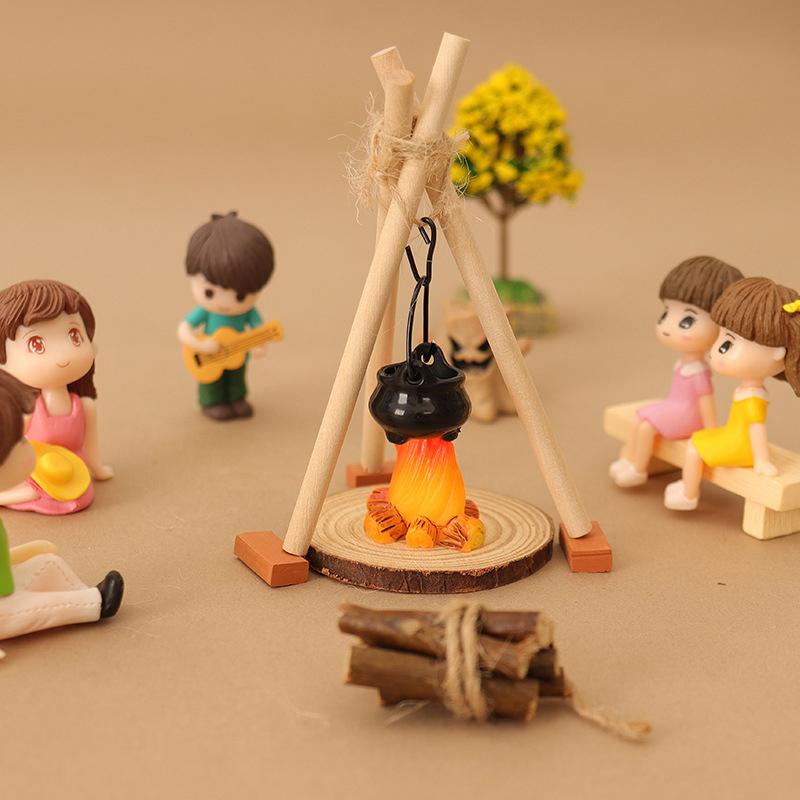 1 Set Micro Garden Landscape Decoration 1:12 Dollhouse Camping Campfire Scene Model Miniature Bonfire Ornament Diy Accessories