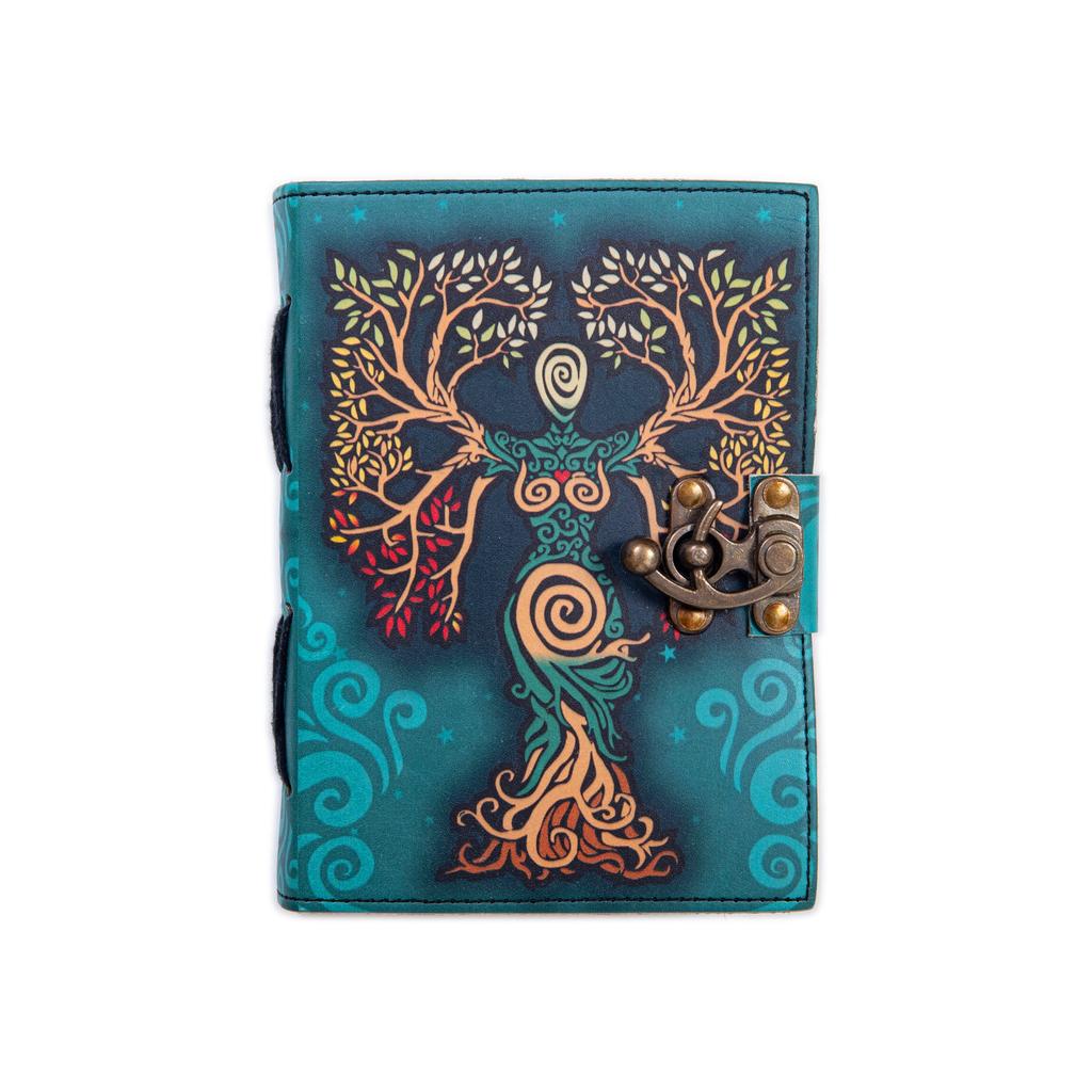 Mother of Earth Leather Journal Writing Notebook Tree of Life Antique Embossed Bound Daily with Colorful Print Journal for Women